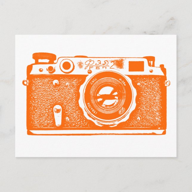 Soviet Russian Camera - Orange Postcard (Front)
