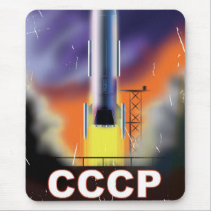 Soviet Union Retro Space Rocket Poster Mouse Pad