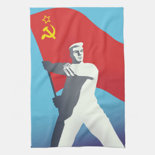 Soviet Union Worker Vintage Art print. Tea Towel