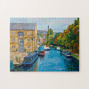 Sowerby Bridge Canal Basin Vintage Style Art Print Jigsaw Puzzle