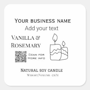 Soy candle business add q r code business name tex square sticker