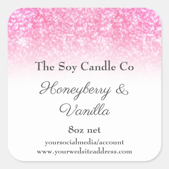 Soy Candle Personalised Pink Glitter 3 inch Square Sticker (Front)