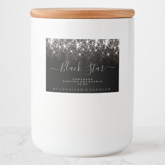 Soy Candle Product Packaging Glitter Stars Black Food Label (Front)
