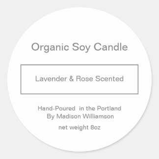 Soy Candle | Simple Grey and White Custom Classic Round Sticker