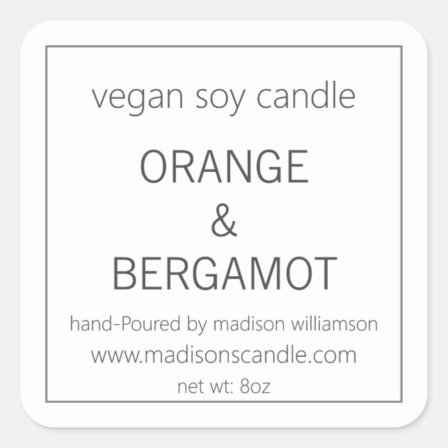 Soy Candle | Simple Minimalist Grey and White Square Sticker (Front)