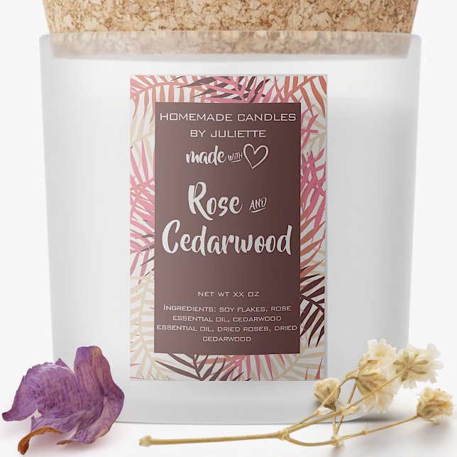 Soy Candle Tropical Leaves Pink Burgundy Packaging Food Label (Creator Uploaded)