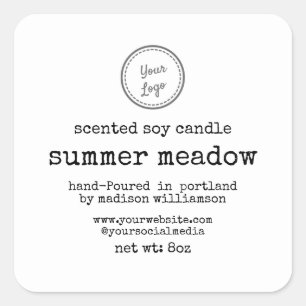 Soy Candle   Typewriter  Text   Add Your Logo Square Sticker