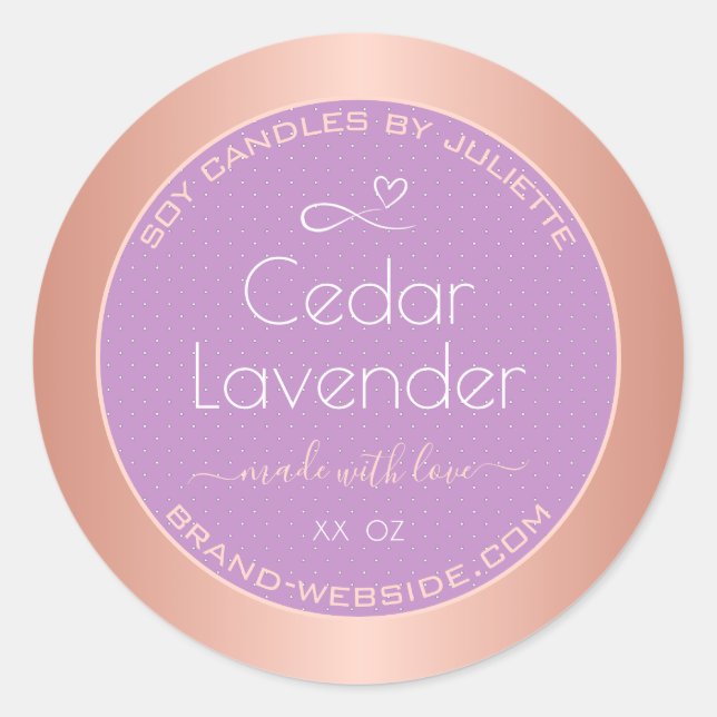 Soy Candles Packaging Labels Rose Gold and Lilac (Front)