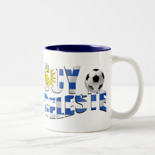 Soy Celeste Uruguay flag Futbol soccer ball logo Two-Tone Coffee Mug