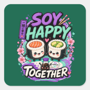Soy Happy Together – Cute Kawaii Sushi Couple Square Sticker