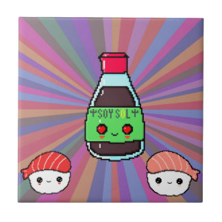 Soy sauce and sushi kawaii pixel art rainbow tile