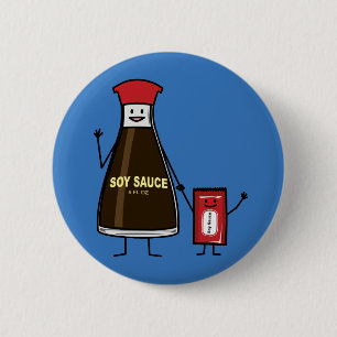 Soy Sauce Bottle Packet kid child condiment Asian 6 Cm Round Badge