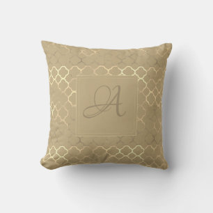 Soybean Monogram Quatrefoil Newlyweds Wedding Cushion