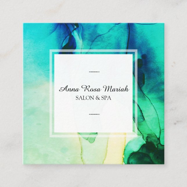 *~* Spa Abstract Artistic Green Turqoise Chic Square Business Card (Front)