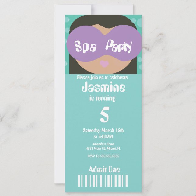 Spa Beauty Birthday Ticket Style   Invitation (Front)