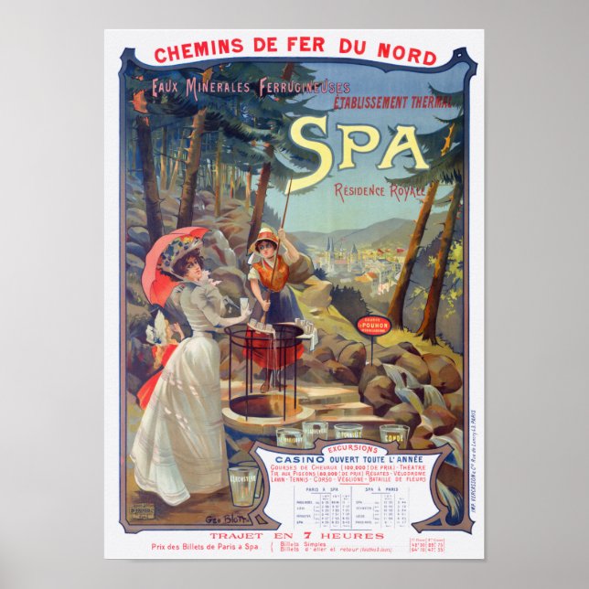 Spa Belgium Vintage Railroad Poster 1900s (Front)