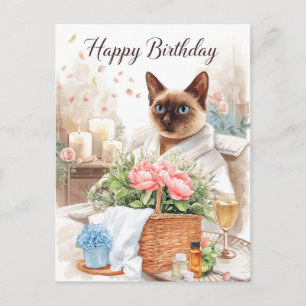 Spa Birth Day – Glam Siamese Cat Watercolor Card