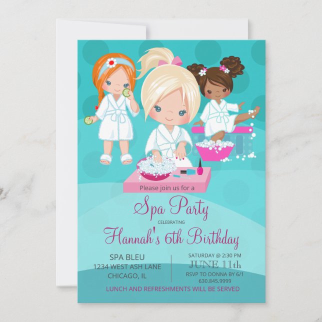Spa Birthday Invitation for Girls (Front)