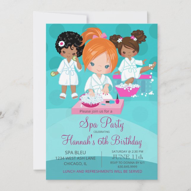 Spa Birthday Invitation for Girls (Front)