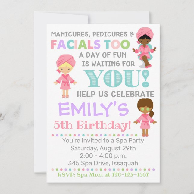 Spa Birthday Invitation Girl Spa Party (Front)