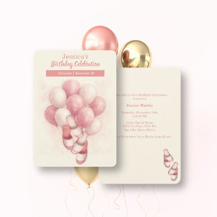 Spa Birthday Invitation, Pink Balloons Slippers Invitation