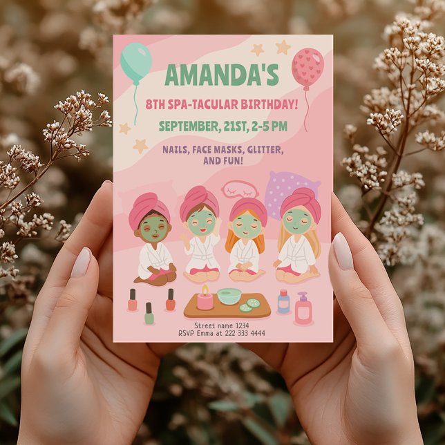 Spa Birthday Party for Girls Pink Pampe Invitation (Creator Uploaded)