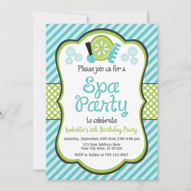 Spa Birthday Party Invitation with Envelopes (Front)