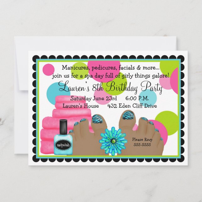 Spa Birthday party Invitations (Front)