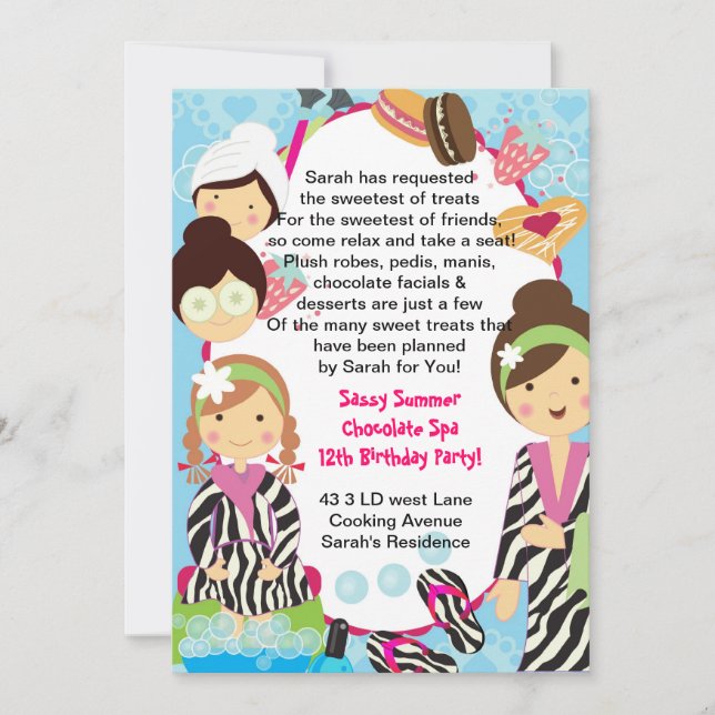 Spa Birthday Party zebra and cookies Invitation (Front)