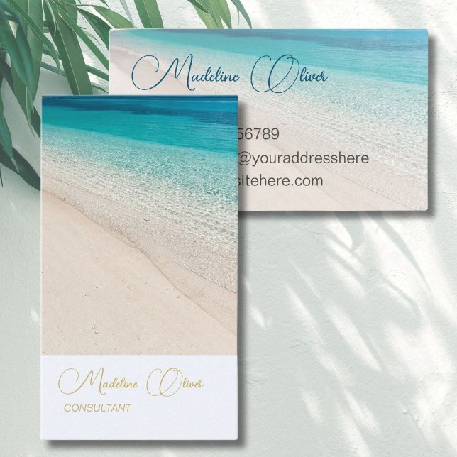 Spa Blue Beach Sea Travel  Gold Stylish Business Card (Creator Uploaded)