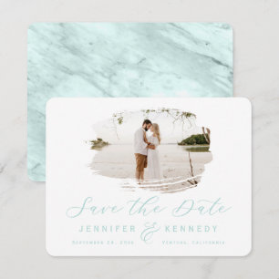 Spa Blue Romantic Brushed Frame with Photo Save The Date