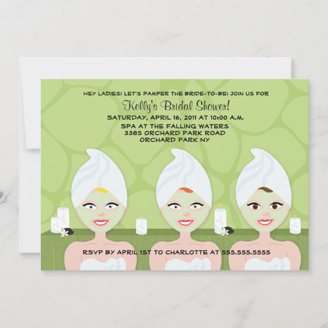 SPA BRIDAL SHOWER INVITATION Green Giraffe Print (Front)