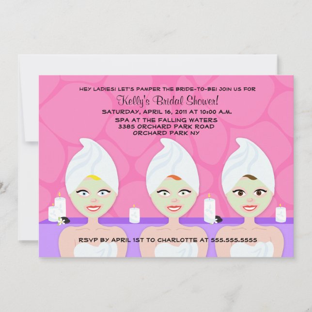 SPA BRIDAL SHOWER INVITATION Pink / Purple (Front)