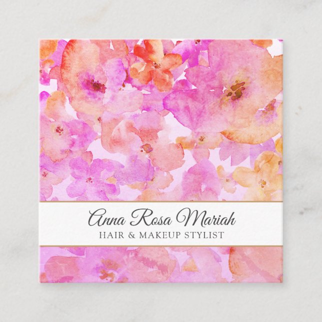 *~* Spa Chic Floral Pattern Girly Beauty Popular Square Business Card (Front)