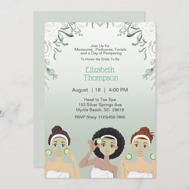 Spa Day Bachelorette Party Floral Invitation (Front/Back)