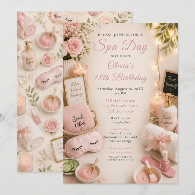 Spa Day Birthday Invitation (Front/Back)