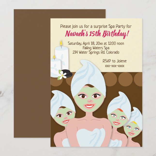 Spa Day Birthday Party Invitations Girl / Women (Front/Back)