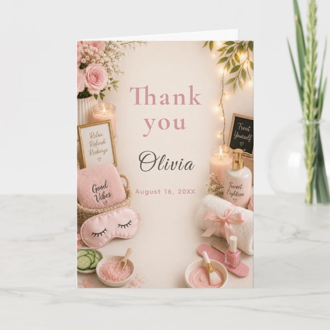 Spa Day Birthday Thank You Card (Front)