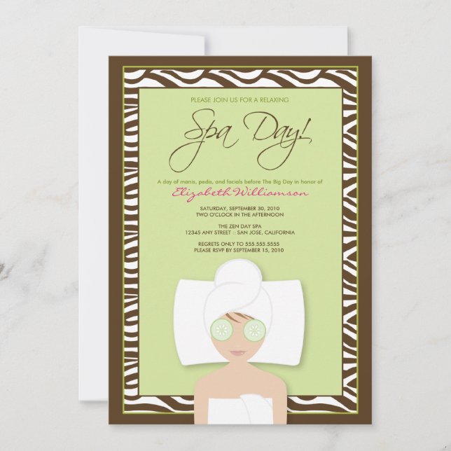 Spa Day Bridal Shower Invitation (green) (Front)