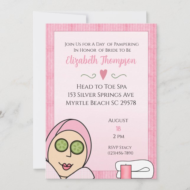 Spa Day  Bridal Shower Pink  Invitation (Front)