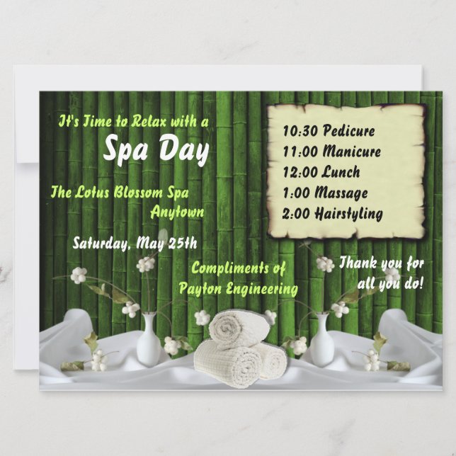 Spa Day For Employees Custom Invitations (Front)