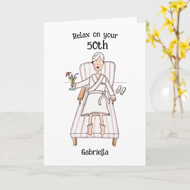 Spa Day Lady Age Birthday Card (Yellow Flower)