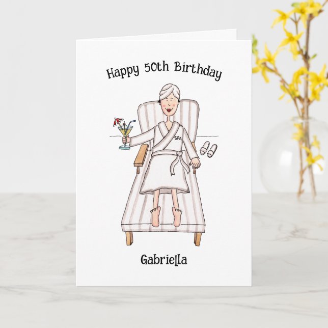 Spa Day Lady Birthday Card (Yellow Flower)