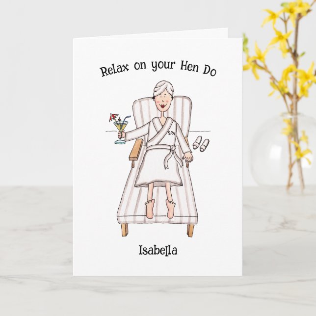 Spa Day Lady Relax on your Hen Do Card (Yellow Flower)