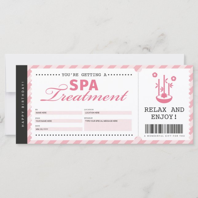 Spa Day Massage Pink Gift Voucher Certificate (Front)