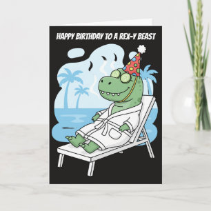 Spa Day T-Rex Birthday Hat Funny Dinosaur Card