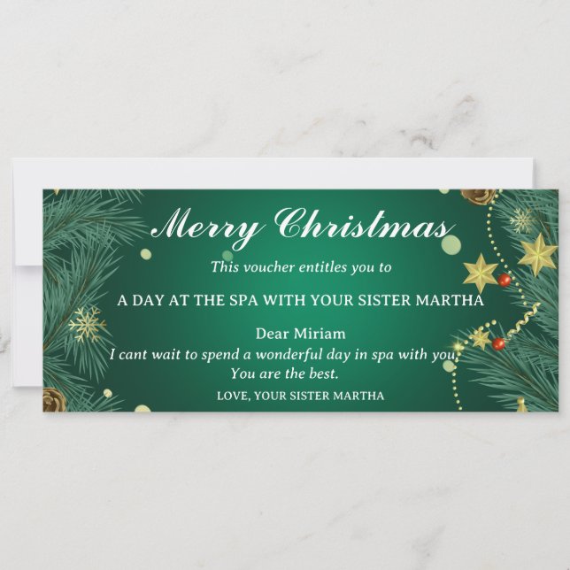 Spa Getaway Christmas Gift Voucher (Front)