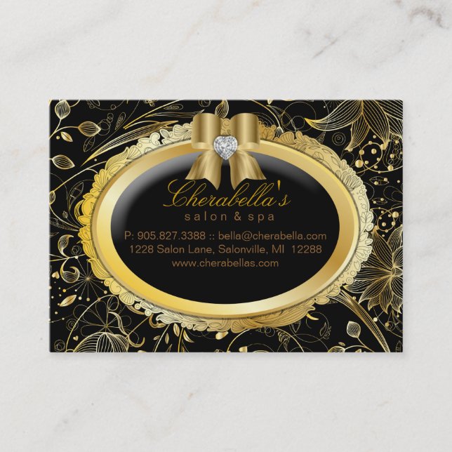 Spa Gift Card Spa Elegant Gold Floral Black Bow (Front)
