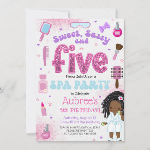 SPA, girl 5th birthday party invite, 5 year old. Invitation