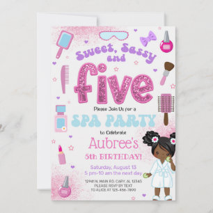 SPA, girl 5th birthday party invite, 5 year old. Invitation